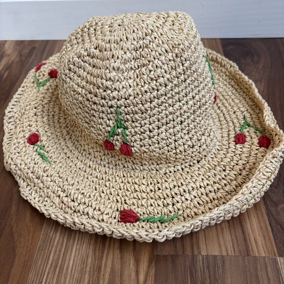 Vince Camuto Cherry Embroidered Straw Sun Hat - Picture 6 of 11